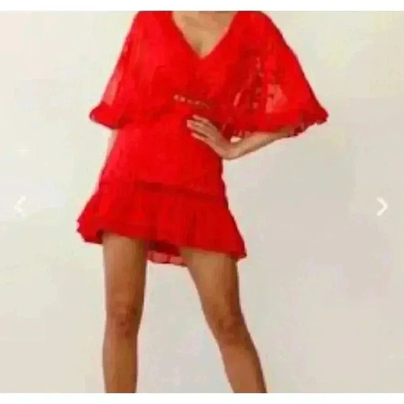 Indikah Red Lace Wing Sleeve Mini Dress Size Small - Picture 1 of 14